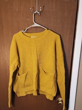 Madewell Mustard Yellow Rib Knit Pocket Sweater